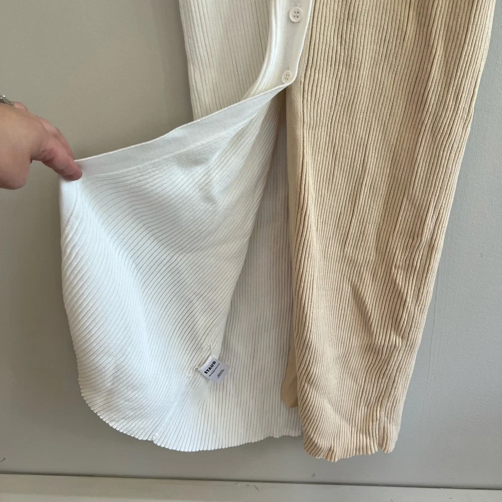 STAUD Shoko Colorblock Ribbed Button Front Sweater Dress, White/Beige, XL - Picture 4 of 7